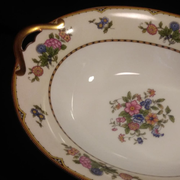 2 Vintage Noritake Oval n Round Serving Bowls in Elysian 10in Gold Trim - Picture 8 of 13